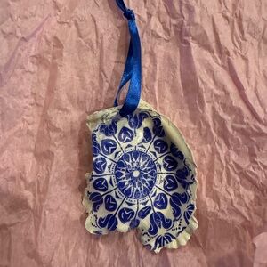 Handcrafted Blue and White Decorative Oyster Shell Ornament